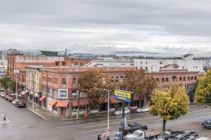 an overhead view of a city with a street at Modern Old Town Suite With Private Balcony in Victoria