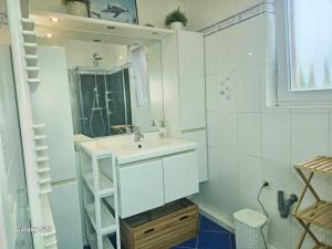 a bathroom with a sink and a mirror at Friend House in Brussels +28 photos