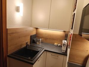una piccola cucina con lavello e fornello di Ferienzimmer Trummer a Fürstenfeld