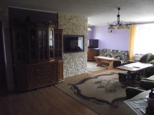 a living room with a couch and a tv at Domek u Jana in Istebna