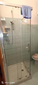a shower with a glass door in a bathroom at Appartamento Pietro direttamente sul mare di costa smeralda in Olbia
