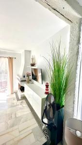 ein Wohnzimmer mit Schreibtisch und Pflanze in der Unterkunft Casa Costa del Sol Beach&Golf,Marbella in Sitio de Calahonda