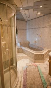 a bathroom with a shower and a bath tub at Appartement Schaubensteiner in Zell am See
