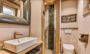 une salle de bain avec un lavabo et des toilettes dans l'établissement Chalet prestige Saint Gervais les Bains, à Saint-Gervais-les-Bains 20 autres photos