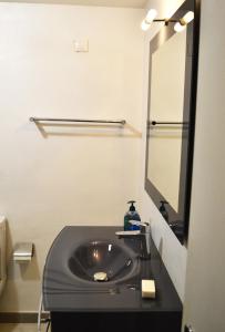 ein Badezimmer mit Waschbecken und Spiegel in der Unterkunft Charmante maison centre historique d'Arles in Arles