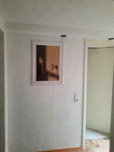 een foto van twee bloemen op een witte muur bij Ferienunterkunft in Fuldabrück