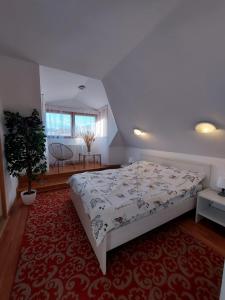 una camera con un grande letto e un tappeto rosso di Vila DS - Slănic Prahova a Prăjani