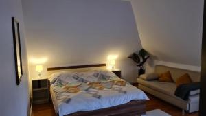 una camera da letto con un letto e un divano di Vila DS - Slănic Prahova a Prăjani