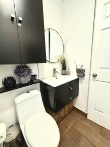 ein Badezimmer mit einer weißen Toilette und einem Waschbecken in der Unterkunft Casa YON pet friendly, Netflix,free parking, factura, high speed wifi, Amazon Prime in Municipio Cuautitlán Izcalli