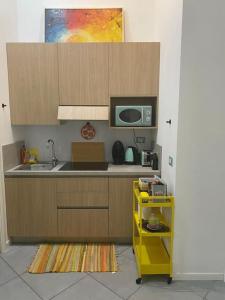 une cuisine avec un évier et un micro-ondes dans l'établissement Monolocale I Sottomarici nel cuore di Pavia, à Pavia