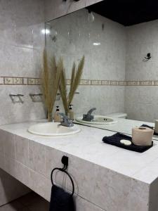 瓦哈卡市Alojamiento CARLO Y ABRIL的配有两个水槽和两面镜子的浴室