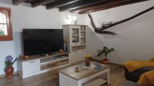 a living room with a flat screen tv and a table at Casa Rural Guiniguada in Santa Brígida