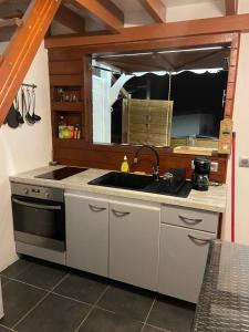 CapesterreにあるKaZa Labat by La Manoshraのシンクとコンロのあるキッチン
