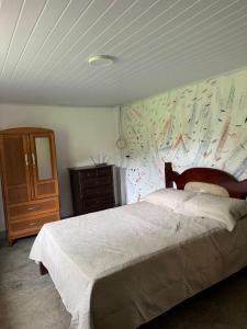 a bedroom with a large bed and a wooden dresser at Sitio Reis Membeca in Paraíba do Sul +122 photos