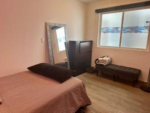 a bedroom with a bed and a mirror at Habitación privada totalmente amueblada, CMDX in Mexico City
