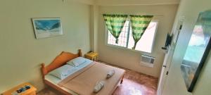 Un dormitorio pequeño con una cama y una ventana. en Scenic View Tourist Inn, en San Juan