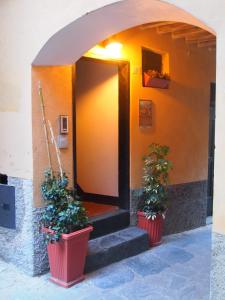 deux plantes en pot devant un bâtiment dans l'établissement Zia Letizia Bed And Wine, à Monterosso al Mare