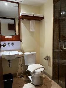 a bathroom with a toilet and a sink and a shower at New Kuta Hotel by LORIN in Uluwatu