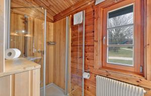 ein Badezimmer mit Dusche und Fenster in der Unterkunft Ferienhaus Donau 73 in Hayingen + 16 Fotos