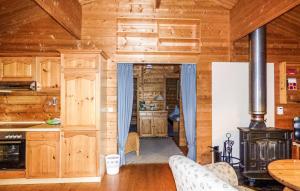 eine Küche mit Holzschränken und einem Herd in der Unterkunft Ferienhaus Tauber 98 in Hayingen + 8 Fotos