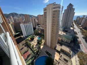 an aerial view of a city with tall buildings at El Apartamento de Cristian 4 in Benidorm
