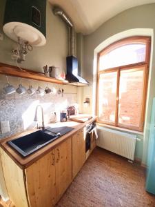una cucina con un lavandino e una finestra di Ferienwohnung ANTIK a Gotha