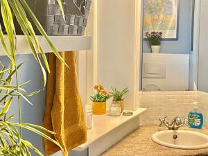 a bathroom with a sink and a shower at Rørvig Bed & Kitchen in Rørvig +40 photos