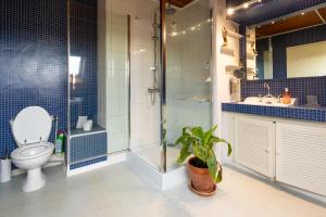 a bathroom with a toilet and a shower and a sink at Maison de campagne au calme in La Selle-en-Hermoy +19 photos