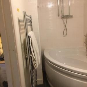 a bathroom with a toilet and a sink at Castle Lodge Wilton in Ross on Wye +37 photos
