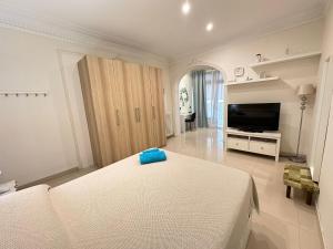 a bedroom with a bed and a flat screen tv at Alojamiento Gran via in Barcelona