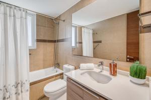 un bagno con lavandino, WC e specchio di Costa Viña 3B Balcony & View a Viña del Mar Altre 12 foto