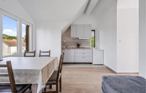 a kitchen and dining room with a table and chairs at Cozy Apartment In Zlarin With Wifi in Zlarin