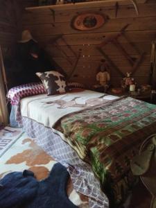 En eller flere senge i et værelse på Sky acres aka the tin cottage