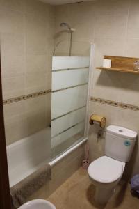 a bathroom with a shower and a toilet and a tub at La Cañada in Candeleda +23 photos