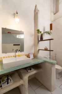 une salle de bain avec un lavabo et un miroir dans l'établissement Casa Urucum - Recife - Casa Ecológica, à Camaragibe