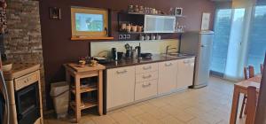 a kitchen with a sink and a refrigerator at Apartment ZOI in Ptuj