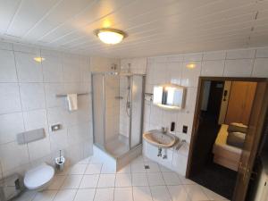 a bathroom with a shower and a toilet and a sink at Smart Resorts B&B 3 BB 1003 in Winterberg +9 photos