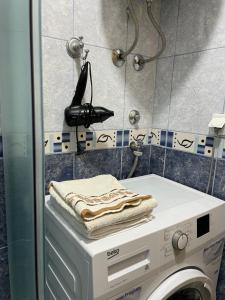 y baño con lavadora y toalla. en Apartman Kutak, en Šipovo