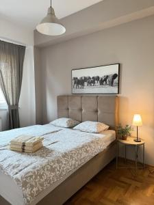 ザグレブにあるBest Times Apartmentのベッドルーム1室(ベッド1台付)