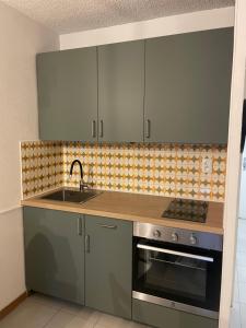 Kuchyň nebo kuchyňský kout v ubytování Charmant appartement cosy, terrasse proche des pistes et du centre du village - WIFI gratuit