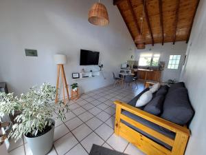 a living room with a couch and a tv at Ventanas de la Patagonia 3 in Esquel