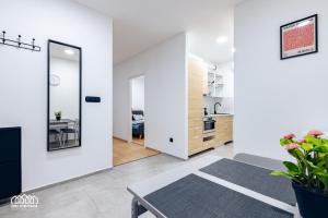 A kitchen or kitchenette at BORG Apartmanok