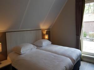 a hotel room with two beds and a window at Modern Villa with Garden in Almen