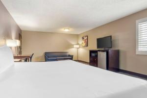 a hotel room with a bed and a flat screen tv at Best Western McCarran Inn in Las Vegas
