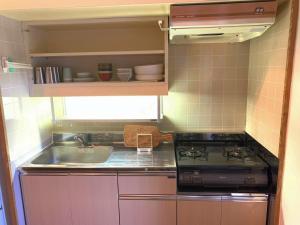 una cocina con fregadero y estufa en ネイチャーゲート軽井沢, en Kita-karuizawa