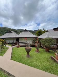 a house with some plants in a yard at Rupe Rupe Lodge in Uturoa