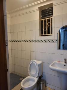 a bathroom with a toilet and a sink at Chel and Vade Cottages in Jinja +43 photos