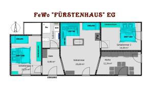 ein Grundriss eines Hauses in der Unterkunft "FÜRSTENHAUS" EG Hofgeismar-Zentrum! in Hofgeismar