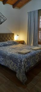 Un dormitorio con una cama con un edredón azul. en El Nevado Casa de Campo 1, en San Rafael