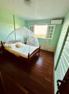 a bedroom with a bed with a clear canopy at Villa Ti Bwa Kréyol in Rivière-Salée +12 photos